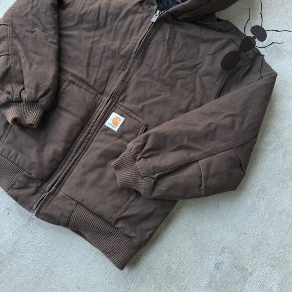 Vintage Y2K Carhartt YOUTH DKB brown hooded work wear jacket - Picture 4 of 9
